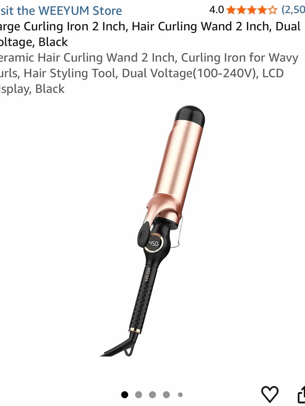 2-Inch Rose Gold Ceramic Curling Iron - Black Handle